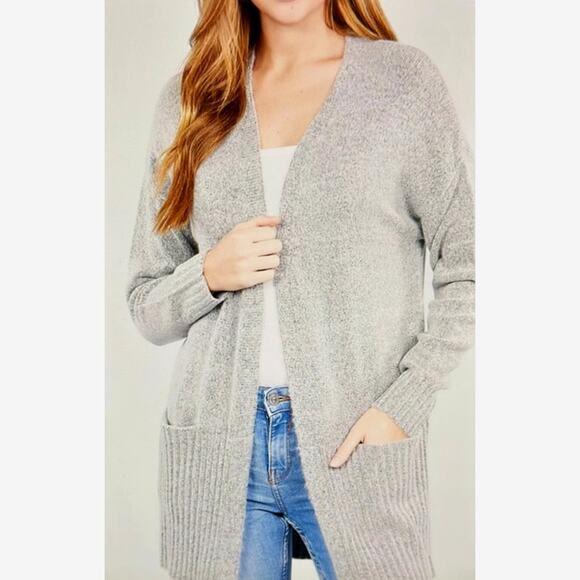 Love Ellie Two Pocket Open Cardigan - Gray - size L - Picture 4 of 13